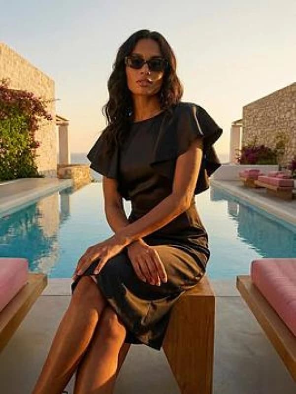 Roman Womens Satin Ruffle Sleeve Dress in Black Size: 18 Black Female 18