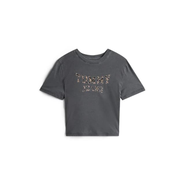 Tommy Jeans Crew Neck T-Shirt with Short Sleeves Black/Leopard Print Women XS;S;M;L