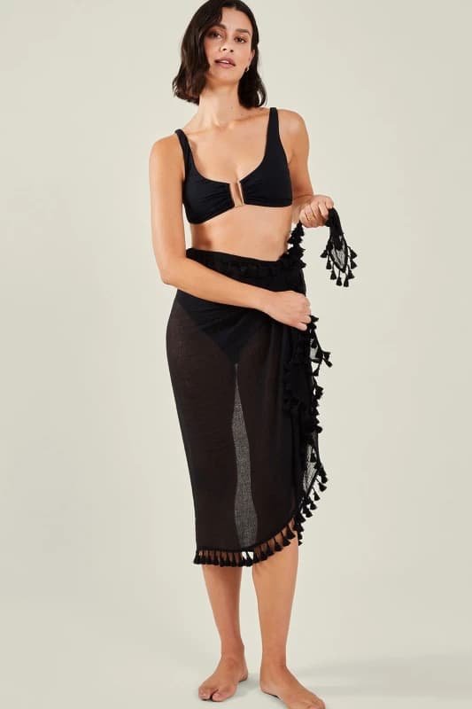 Accessorize Womens Tassel Trim Sarong in Black Female One Size