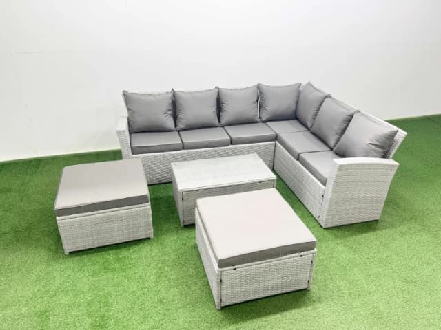 Fimous Garden Outdoor Rattan Furniture Set 8 Seater Rattan Garden Sofa Sets in Light Grey Light Grey Unisex