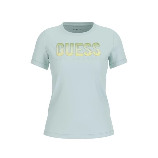 Guess Womens round neck T-Shirt with gradient glitter logo Guess Bleu Female S