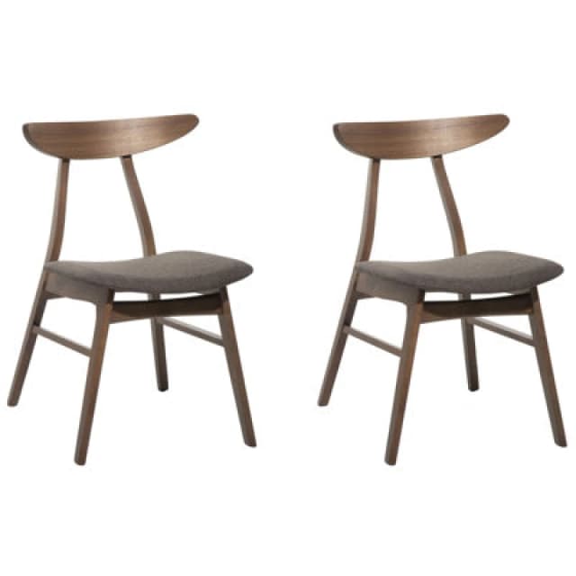 Beliani Set Of 2 Dining Chairs Lynn Wood Dark Brown/ Grey