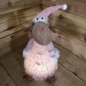 40cm Battery Warm White Light Up Sitting Christmas Reindeer with Pink Hat