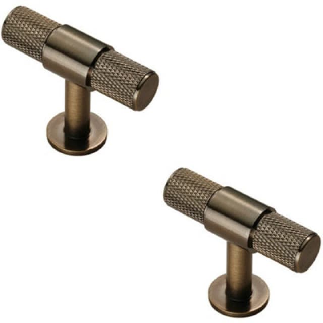 Loops 2x Knurled Cupboard T Shape Pull Handle 50 x 13mm Antique Brass Cabinet Handle Metallics unisex
