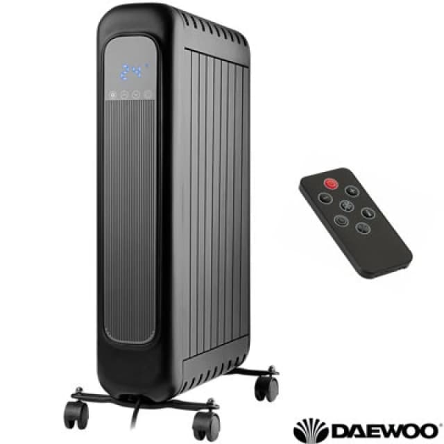 Daewoo Daewoo 2000W Oil-Free Radiator with LED Display & Remote in Black One Size Unisex 5024996989946