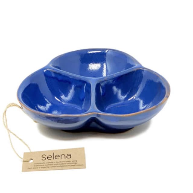 Verano Spanish Ceramics Selena Glazed Hand Dipped Kitchen Dining Snack Trio Dish Medium Blue (D) 18Cm