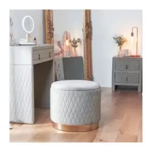 Velvet Storage Stool - Large Grey Storage Footstool With Gold Base - Round Storage Ottoman Pouffe Box With Lid - Quilted & Padded Seat for Bedroom,