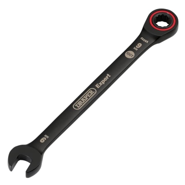 Draper Expert HI-TORQ Metric Ratchet Combination Spanner, 9mm, Black 3880