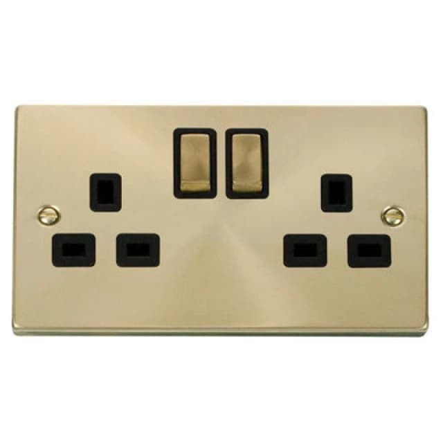 SE Home Satin / Brushed Brass 2 Gang 13A DP Ingot Twin Double Switched Plug Socket Gold