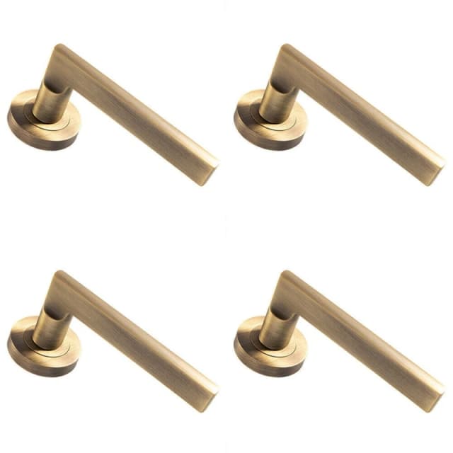 Loops 4x PAIR Straight Plinth Mounted Lever on Round Rose Concealed Fix Antique Brass Metallics