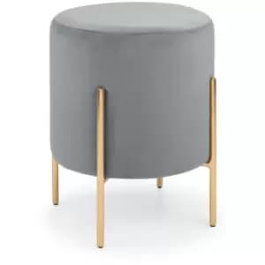 Stool Grey Velevet Fabric Upholstered Gold Legs - Harrow