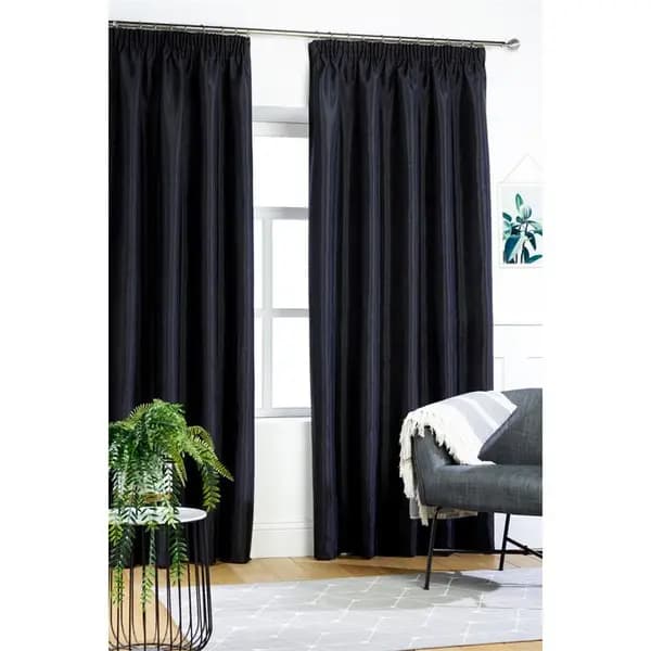 Studio Silk Pencil Pleat Curtains - Black 90x90 Inch