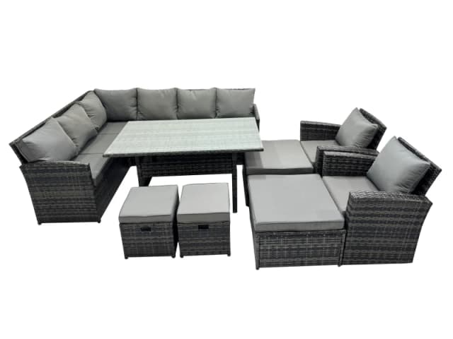 Fimous 12 Seat Dining Table Corner Sofa Set with 4 Stool 2 Chairs in Dark Grey Dark Grey Unisex