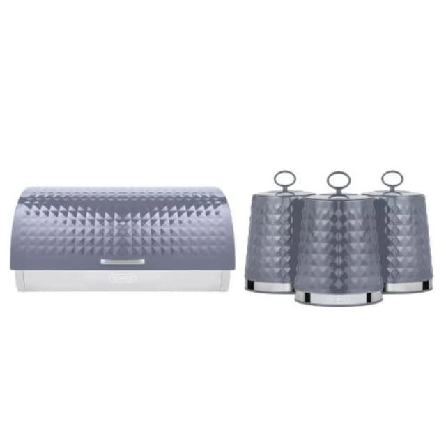 Tower Solitaire Bread Bin & Set of 3 Canisters Grey