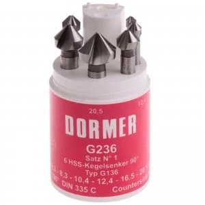 Dormer G2364 6 Piece HSS Tialn Tri-Flat Straight Shank 90° Countersink Set