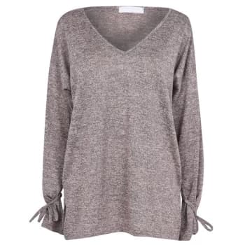 Linea Brushed V Neck Loungewear Jumper With Tie Sleeves - Pink