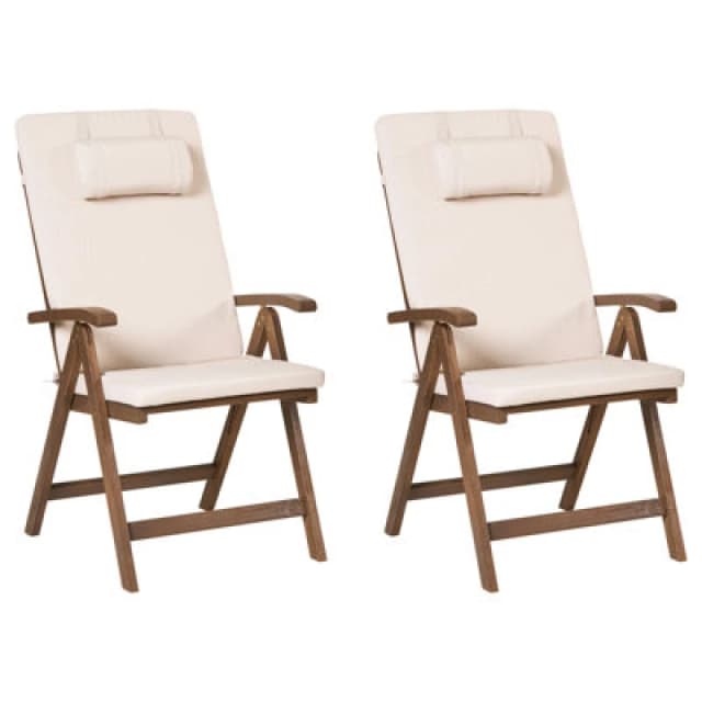 Beliani Set Of 2 Garden Chairs With Cushions Amantea Premium Acacia Wood Light Beige