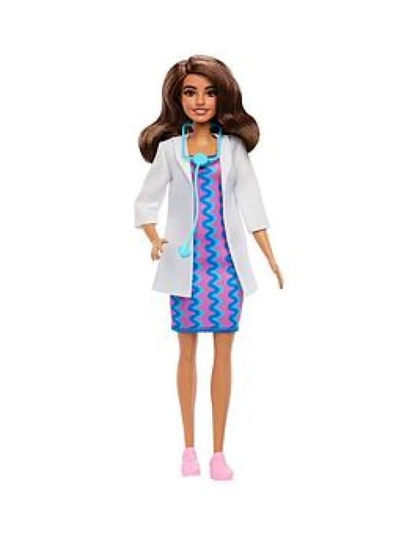 Barbie Careers Doctor Fashion Doll Wearing Removable Look with White Coat Dress & Shoes Plus Stethoscope Accessory JKF76