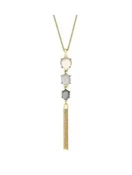 Mood Gold Tonal Black Diamond Tassel Drop Long Pendant Necklace