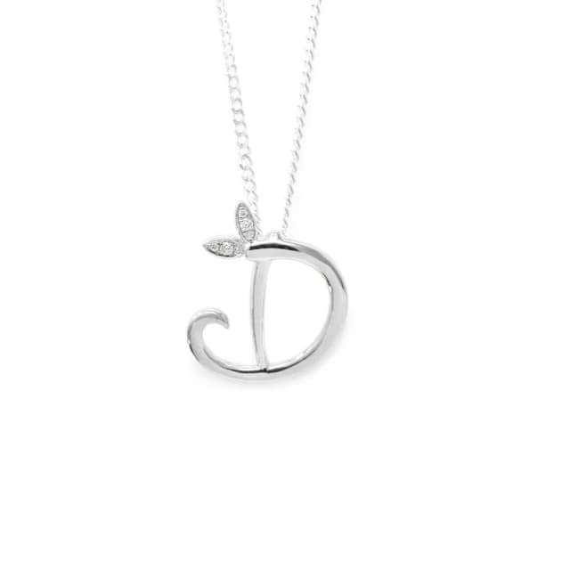 Say It With Winged Diamond Initial Necklace - Sterling Silver - D/18" Size: 18" Silver Unisex 18"