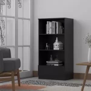 Fwstyle - Home Office Matt Black Bookcase. 3 Open Shelves. Bottom Drawer. 120cm tall. - Black