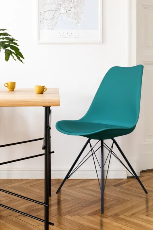 Fusion Living Soho Plastic Dining Chair with Black Metal Legs Teal