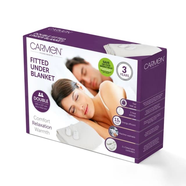 Tower Tower Double Fitted Electric Under Blanket with Overheat Protection, 65W C81190 in White Size: 135cm x 190cm White 135cm x 190cm Unisex 505646