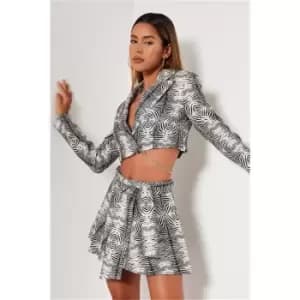 I Saw It First Zebra Print Chain Detail Cropped Blazer - Black