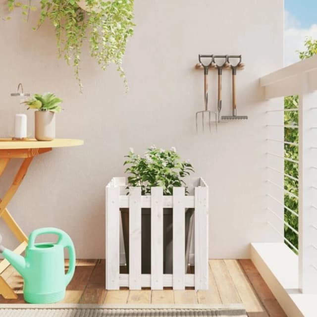 vidaXL Garden Planter with Fence Design White 50x50x50cm, White 832453