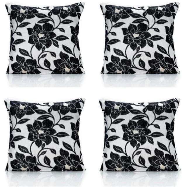 Alan Symonds Peony Chenille Cushion Set of 4 Black unisex 45x45cm