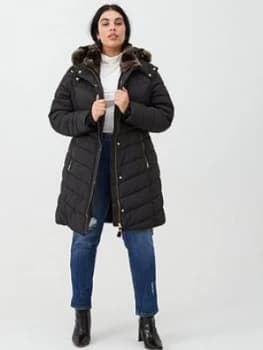 Joules Cherington Longline Padded Coat with Detachable Hood - Black, Size 12, Women