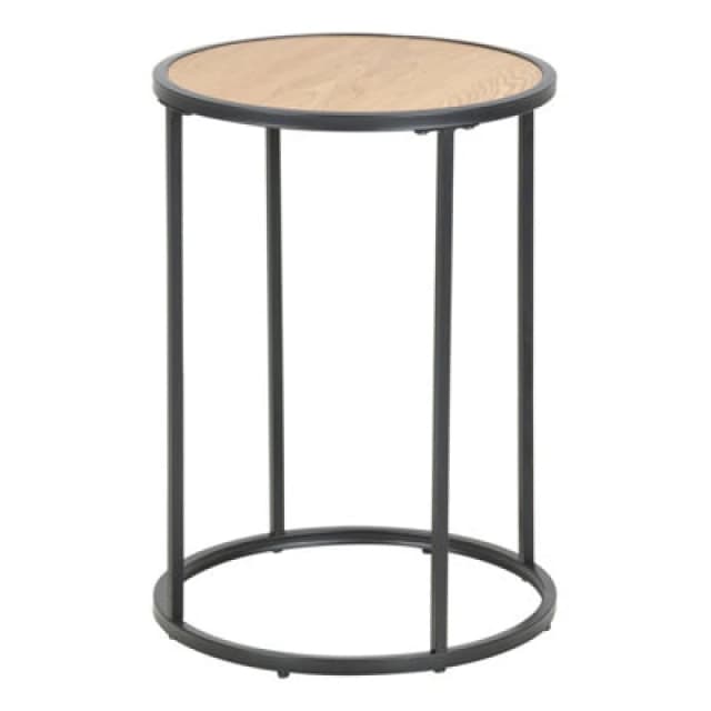 Furniture To Go Seaford Black Metal Small Round Side Table with Oak Top Black unisex