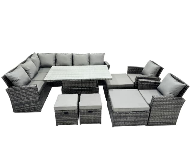 Fimous Poly Rattan Outdoor Patio Corner Sofa Set with 4 Stool, 2 Chairs in Dark Grey Dark Grey Unisex