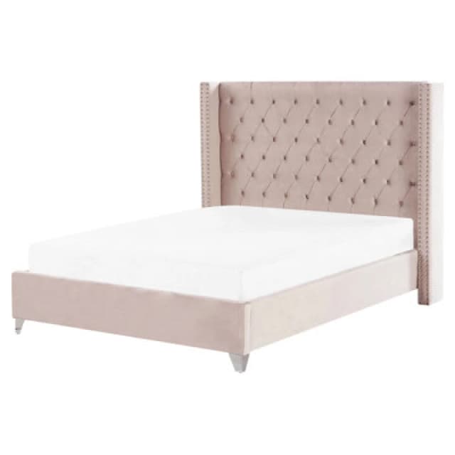 Beliani Bed Velvet Lubbon 160 X 200 Cm (Eu King Size) Pastel Pink
