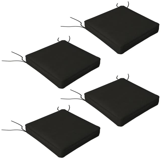 Outsunny Set of 4 Outdoor Seat Cushions Water Repellent Seat Pads with Ties Black