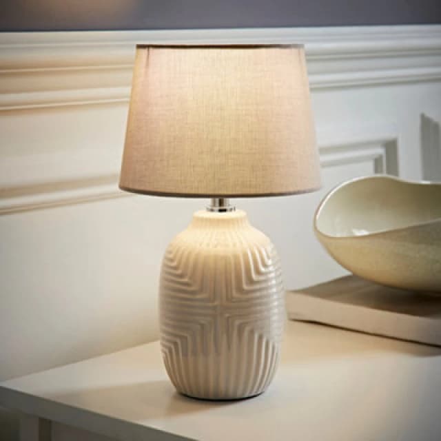 ValueLights ValueLights Harrison Taper Shade Grey Geometic Ribbed Gloss Table Lamp and Bulb Size: Small Grey Small Unisex 5059406066467