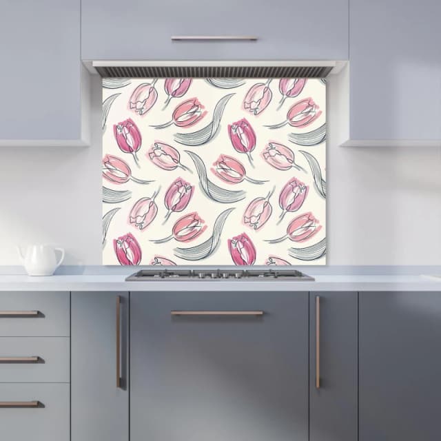 Warren Reed - Designer Tulips Kitchen Splashback in Pink Size: 700mm x 650mm Pink Unisex 700mm x 650mm