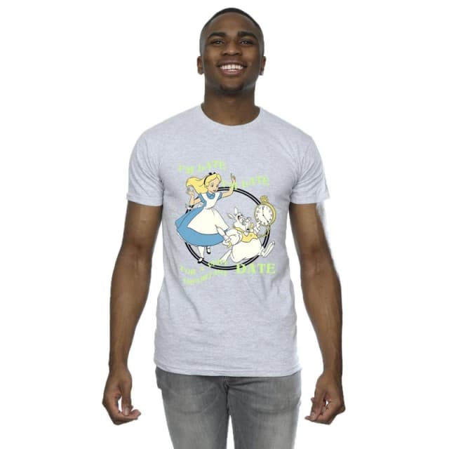 Disney Men Alice In Wonderland I'm Late T-Shirt in Grey Size: Small Grey S Male 5063283638334