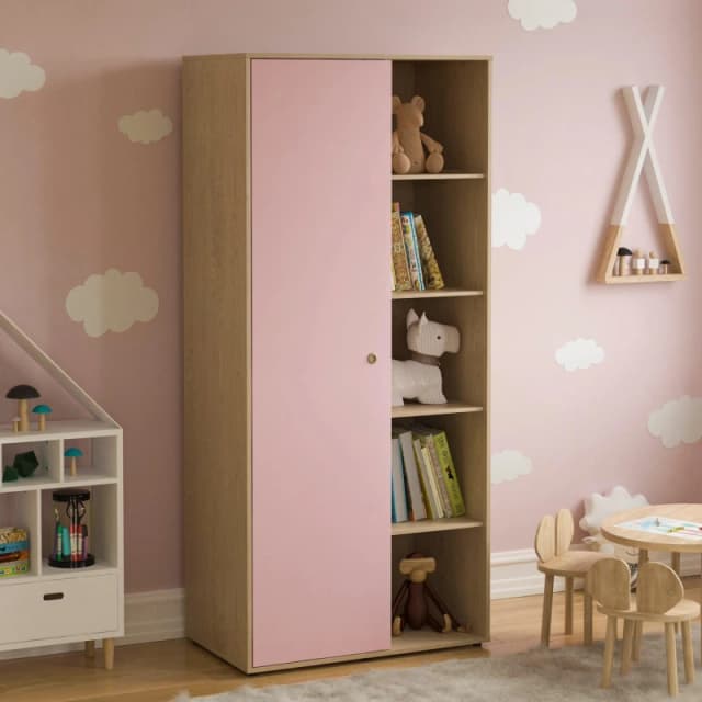 Lassic Junior Vida Neptune 1 Door Wardrobe Pink & Oak unisex 1 Door