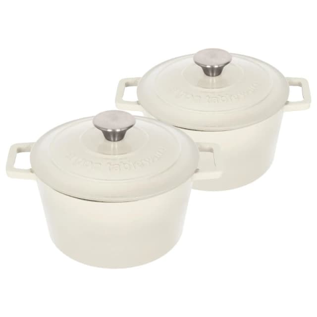 Argon Tableware 2x Round Cast Iron Casserole Dishes with Self Basting Lid - 2.8L in Off-White Off-White Unisex