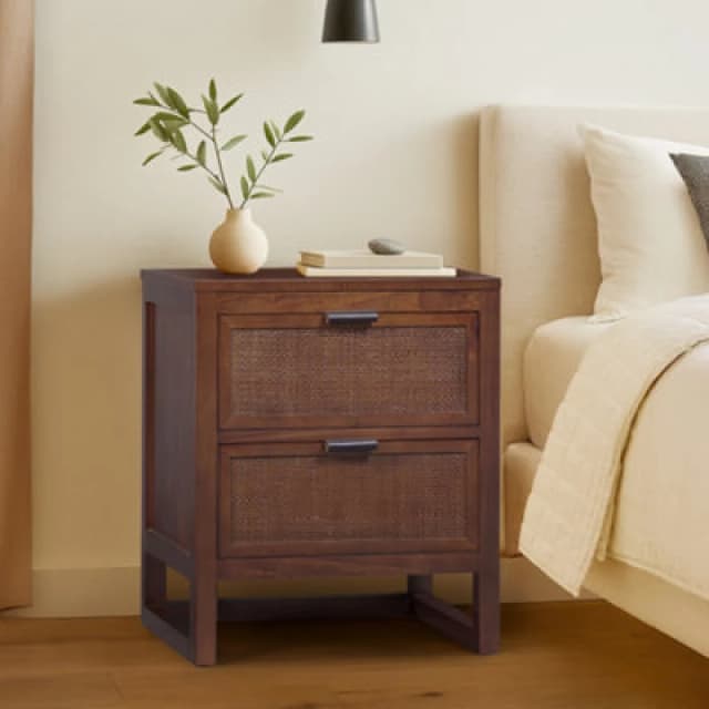 Teamson Home Hatteras Bedside Table 2 Drawer Nightstand, Walnut