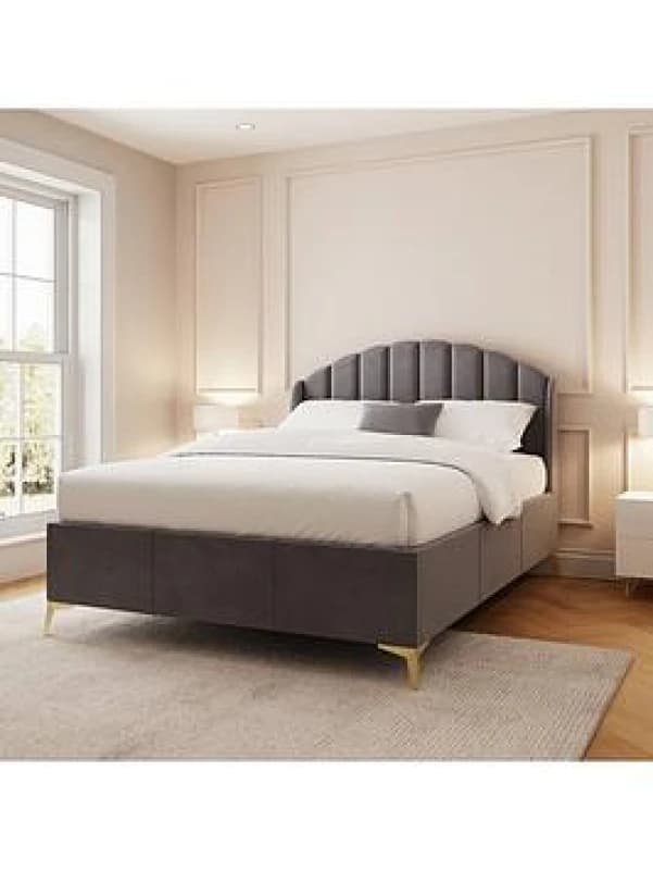 GFW Pettine Double Grey Upholstered Ottoman Bed & Bonnel Mattress, Grey PET46GRSB