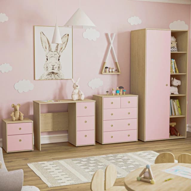 Lassic Junior Vida Neptune 4 Piece Bedroom Set Pink & Oak unisex One Size