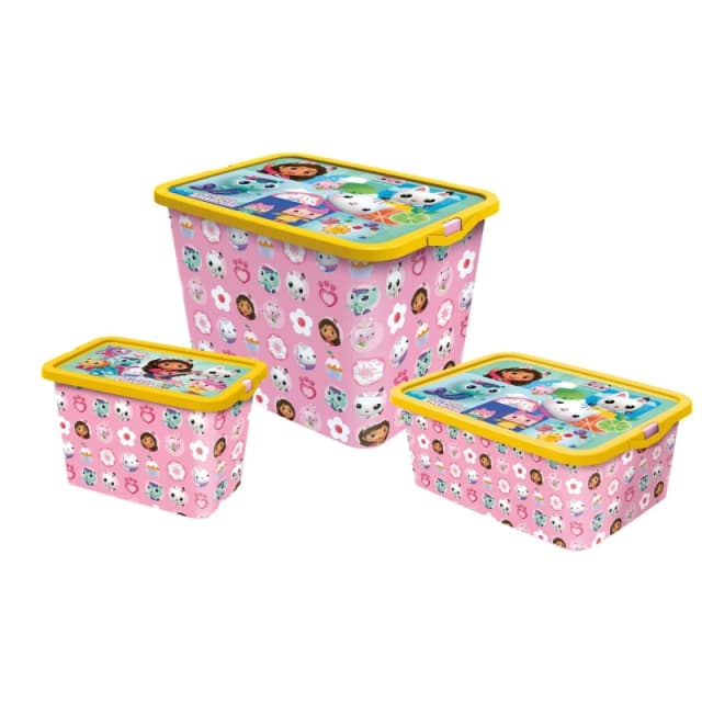 Gabbys Dollhouse Set Of 3 Storage Boxes Pink unisex Multi Size