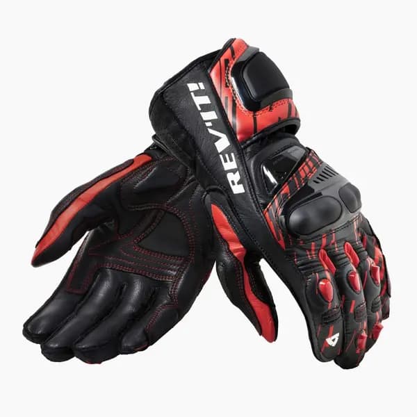 REV'IT! Quantum 2 Neon Red Black Motorcycle Gloves Size L