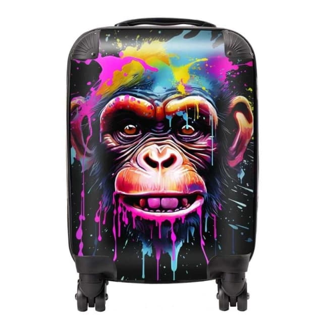 Warren Reed - Designer Multi Coloured Monkey Face Splashart Suitcase in Blue Size: Large Blue Unisex Large
