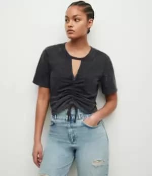 AllSaints Womens Gigi Drawcord T-Shirt, Acid Washed Black, Size: 12