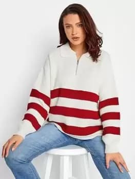 Long Tall Sally Zip Stripe Knit Ivory Red, White, Size 10-12, Women