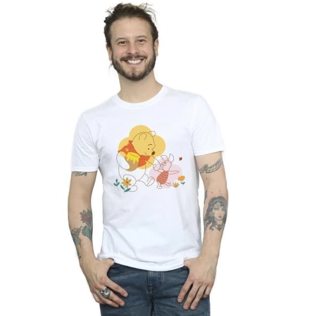 Disney Men Winnie The Pooh Piglet T-Shirt in White Size: Small White S Male 5063283694200