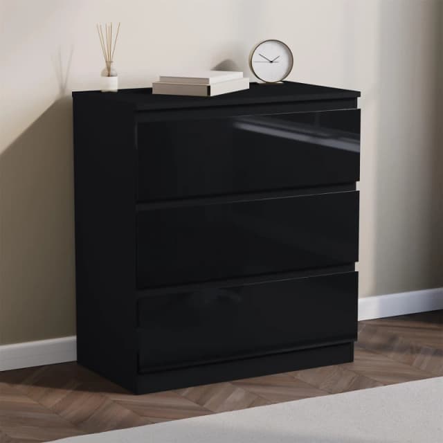 Lassic Glinton 3 Drawer Chest High Gloss Black unisex 3 Drawer